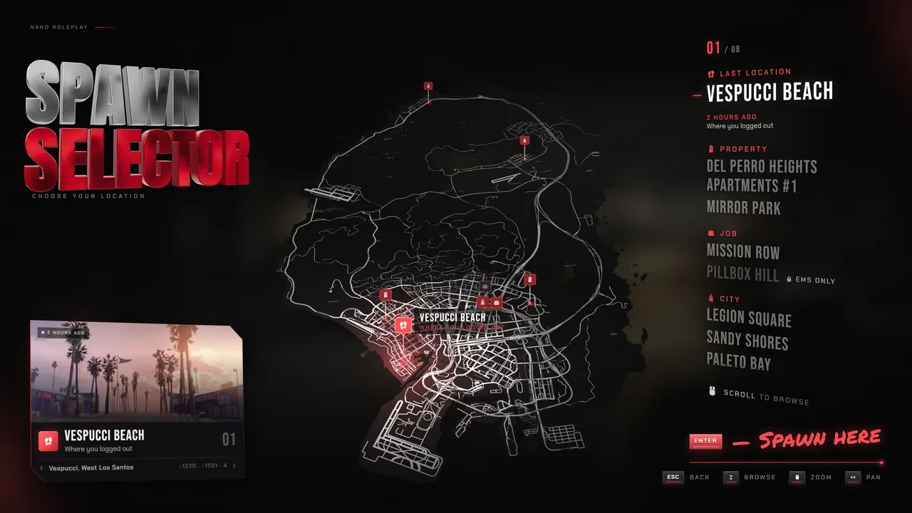 Spawn Selector for FiveM, in game