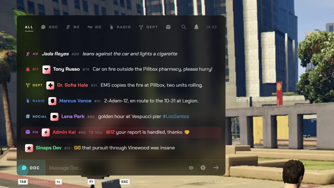 Chat for FiveM, in game