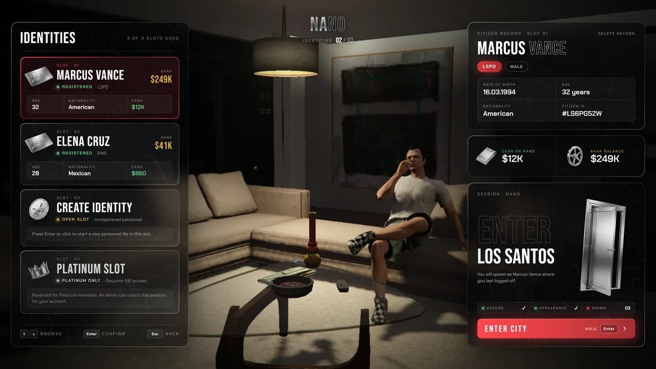 Multicharacter for FiveM, in game