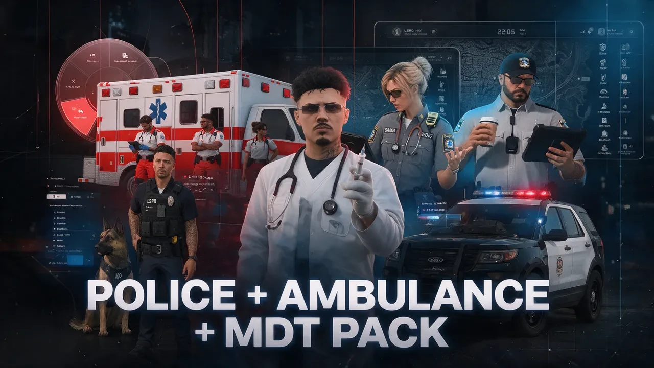 Police + Ambulance Pack: Police Creator V2, Ambulance Job and MDT + CAD System