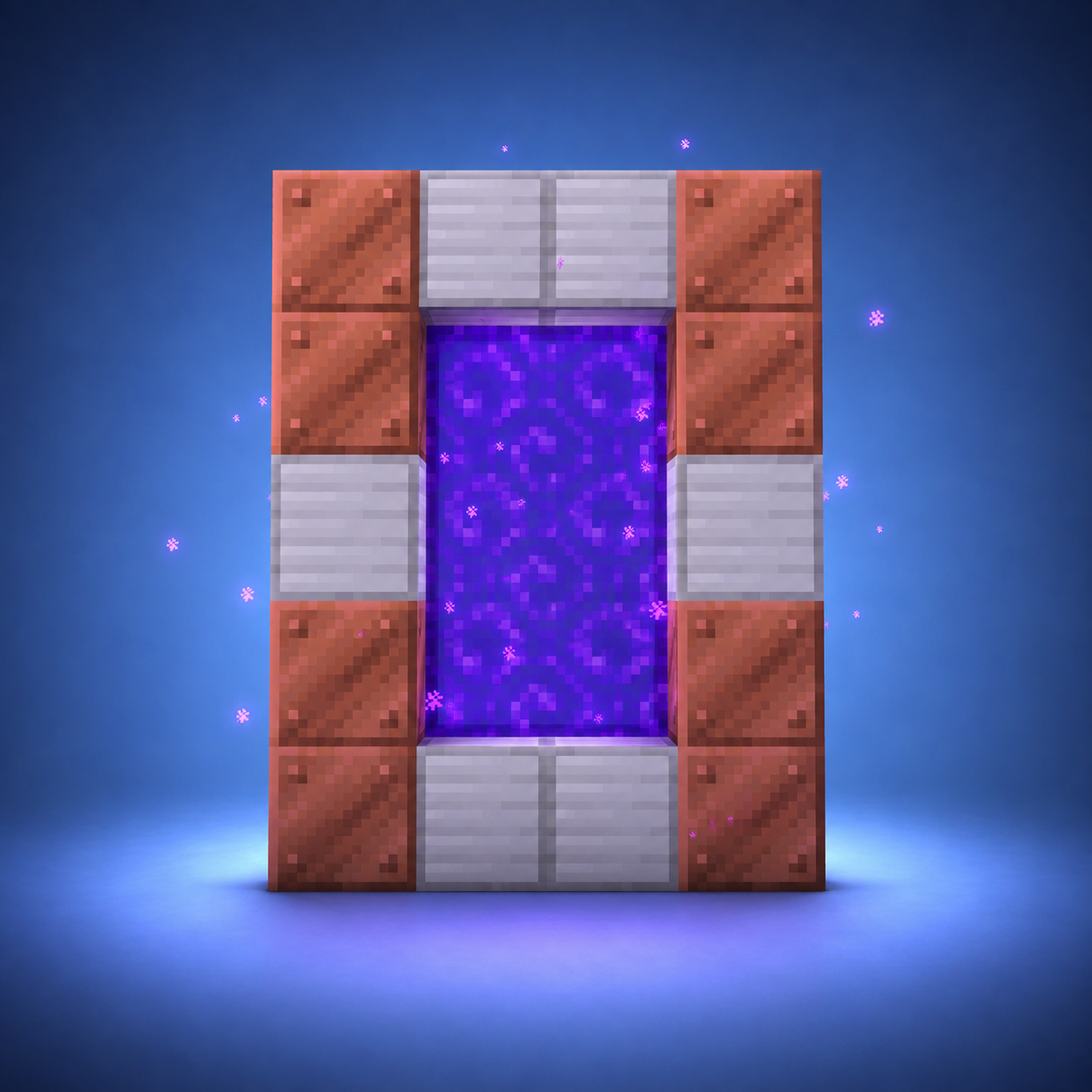 A Spawn Gateway built from Copper and Iron Blocks