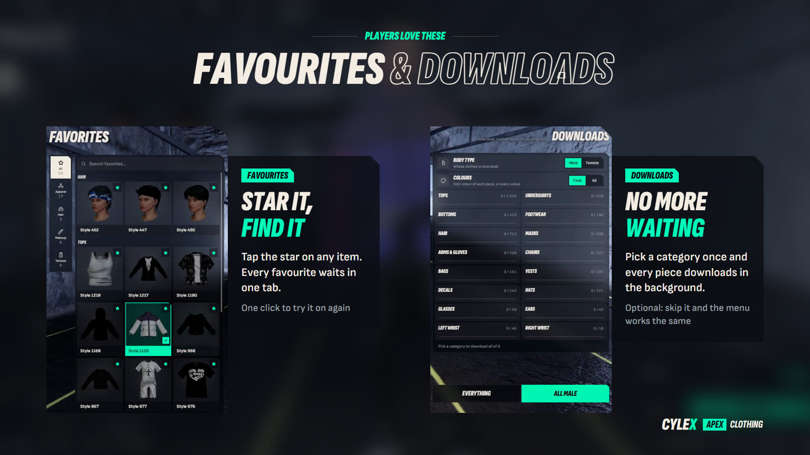 Favourites and downloads